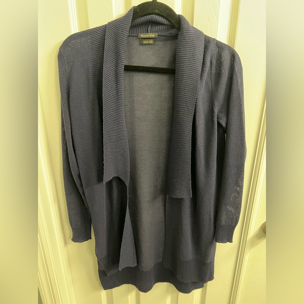 Massimo Dutti Italian Yarn Navy Blue Open Front Cardigan, Size S